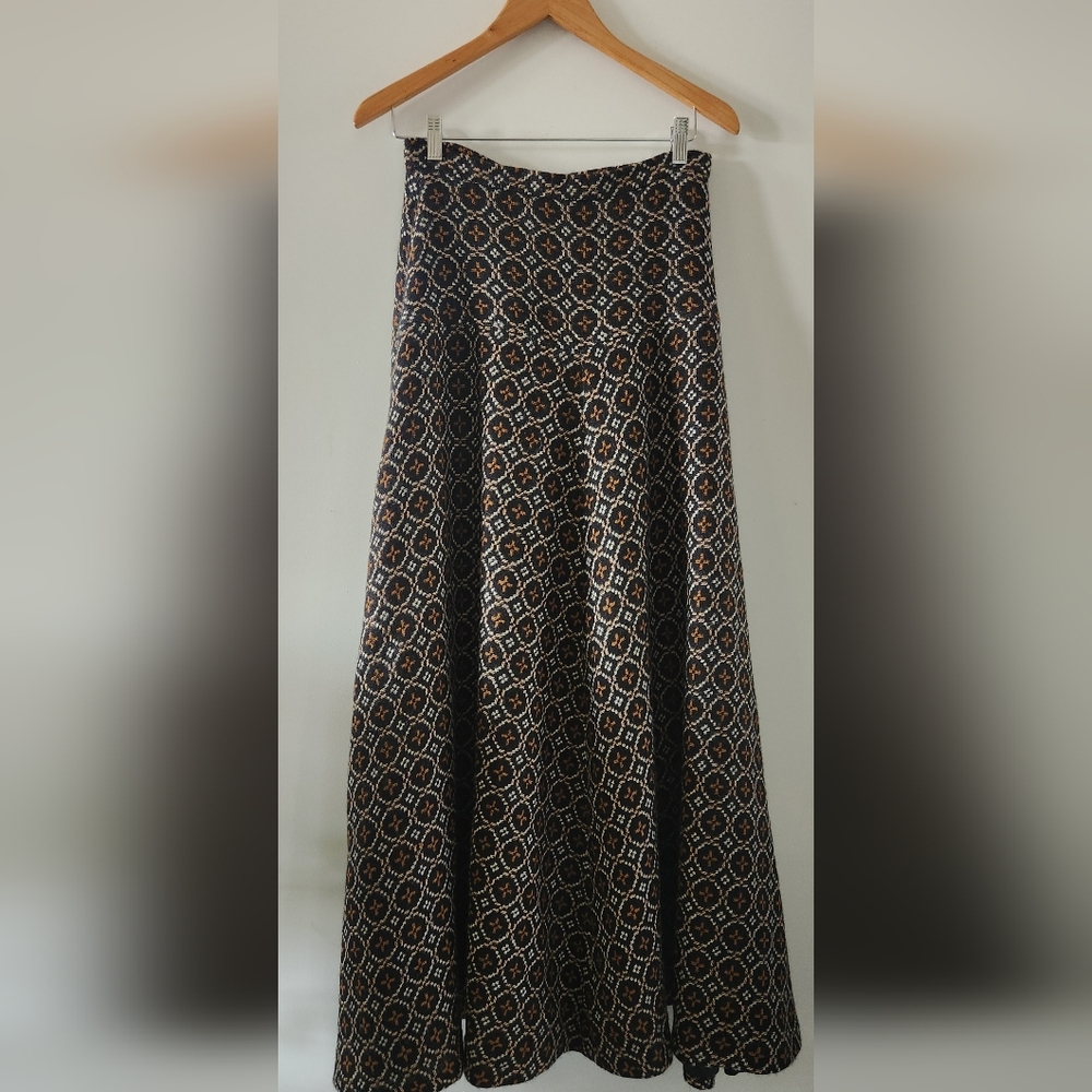A-Line Printed Maxi Skirt in Black and Brown